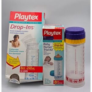 Vintage 1994 Playtex Baby Nurser Trial Kit & 8oz Drop-In Liners Flat Top Bottles